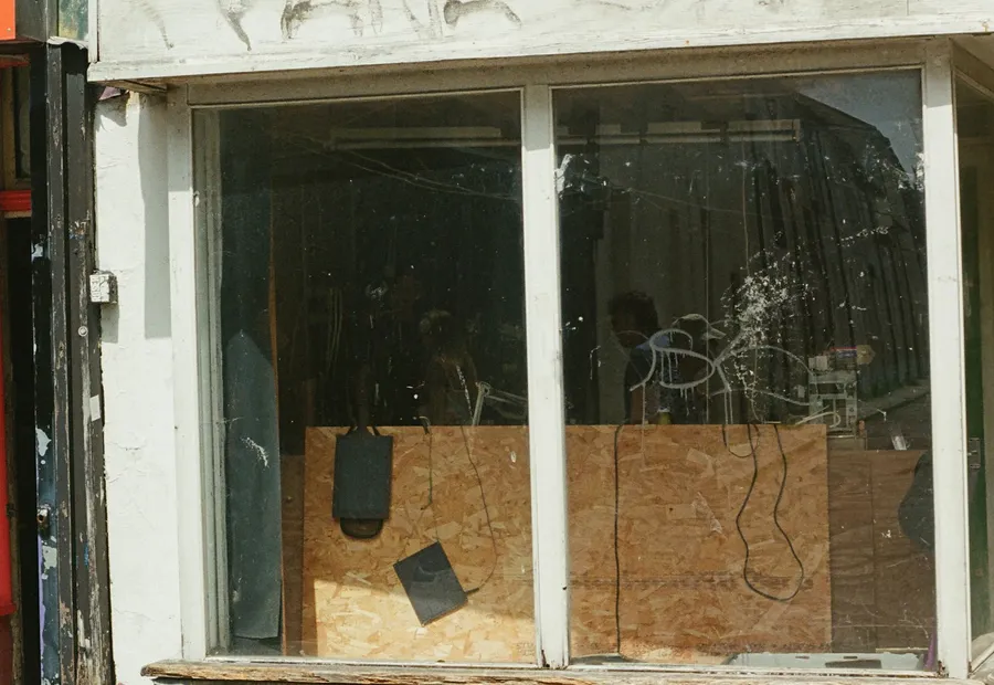 Boarded storefront after emergency board up